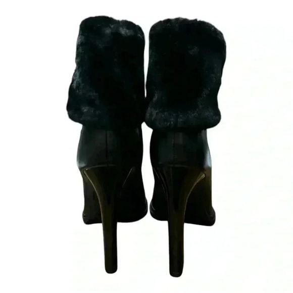🆕DKNY “SONYA” Black Fur-Trimmed High Heel Ankle Boots. NWT - Picture 4 of 10